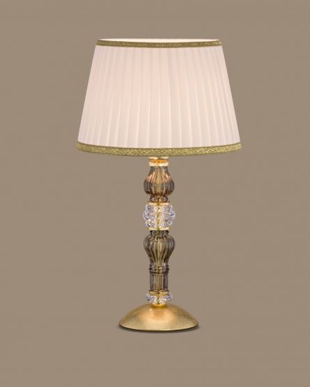 Table Lamps Dafne Dafne 109/LM gold leaf-golden teak-crystal table lamp-fabric ivory shade View 1